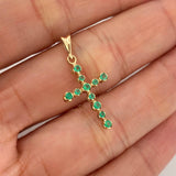 Dije Cruz Tupida Esmeraldas 22Pts 1 g / 3 cm Oro Amarillo 18K