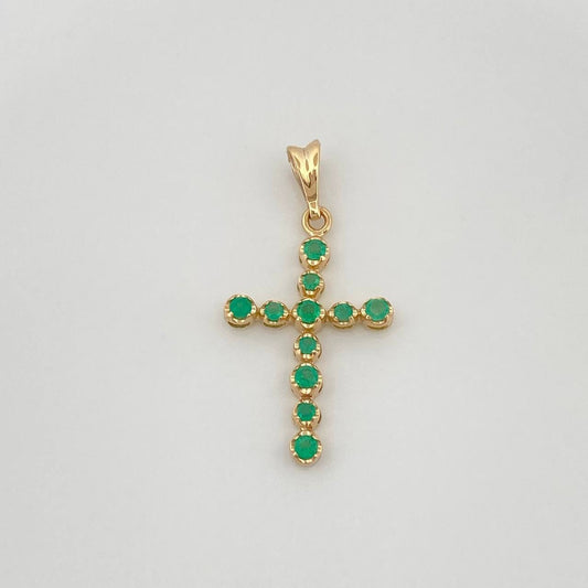 Dije Cruz Tupida Esmeraldas 22Pts 1 g / 3 cm Oro Amarillo 18K