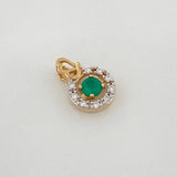 Dije Circulo Corazon Esmeralda 12Pts Diamantes 06Pts 0.75 g / 1 cm  Dos Oros Amarillo Blanco18K