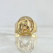Anillo Herradura Caballo 3.25gr / T10 1/4 / Basteado Circones Blancos Oro Amarillo 18K *