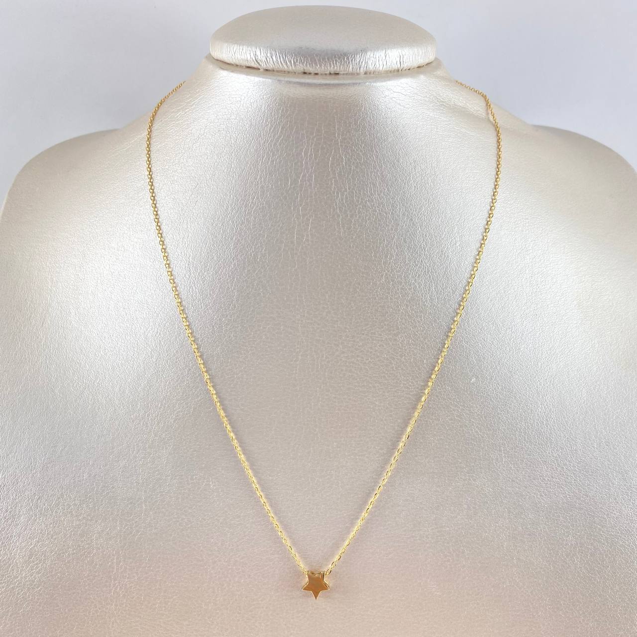 (revision)Set Cadena Aro Seguido 1.55gr / 45cm + Dije Estrella Tambor 0.55gr / 0.8cm Oro Amarillo (Oferta) ©