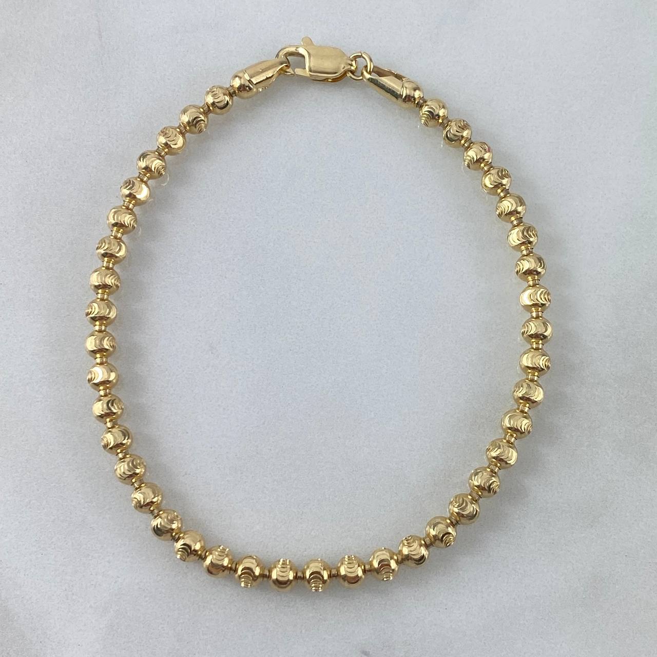 Pulso Militar 10.55gr / 20cm / 4mm Bolas Diamantadas Luna Oro Amarillo Nac.Esp ©