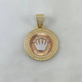 Dije Medalla Corona RX 7.3gr / 3.5cm / Circones Blancos Dos Oros Amarillo Rosa©