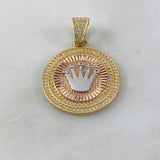 Dije Medalla Corona RX 7.3gr / 3.5cm / Circones Blancos Dos Oros Amarillo Rosa©