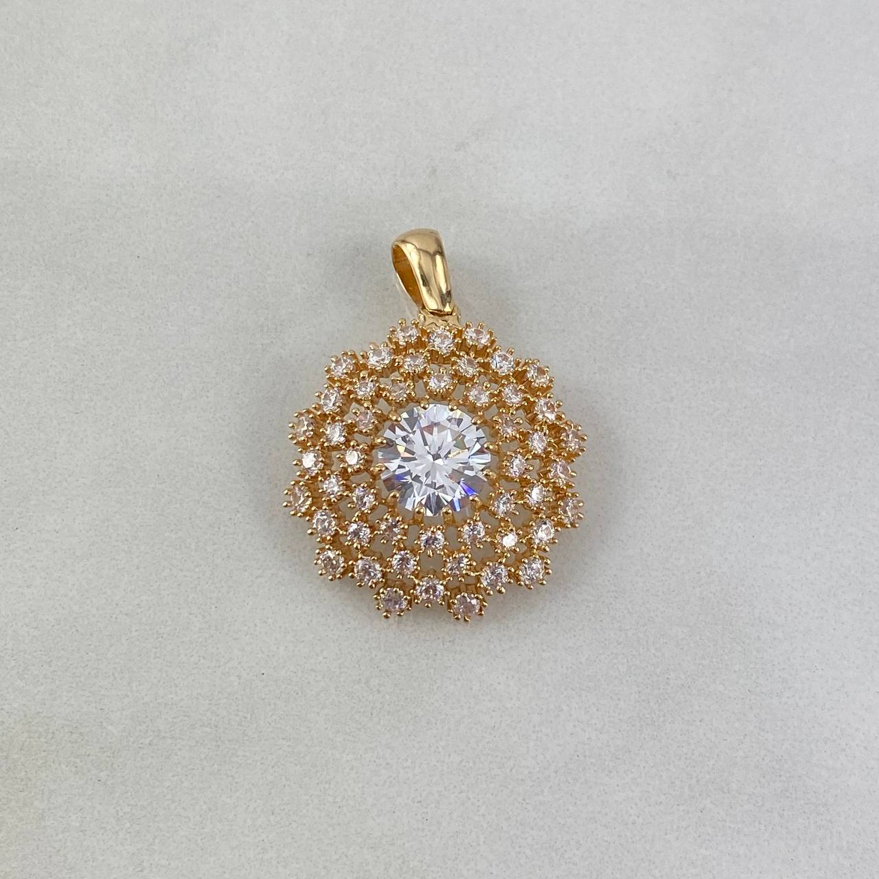 Dije Flor De Loto 4.35gr / 3cm / Circones Blancos Oro Amarillo©