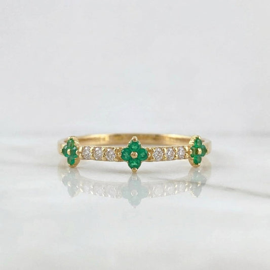 Anillo Flores Mini Esmeralda 20pts 0.9gr / T5 1/2 / Oro Amarillo 18K