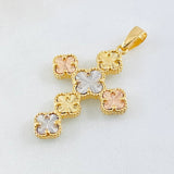 Dije Cruz Trebol Diamantado 5.3gr / 4cm / Tres Oros Nac.Esp. 18K