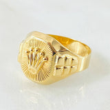 Anillo Sello Corona Diamantada 3.9gr / T6 3/4 / Oro Amarillo 18K
