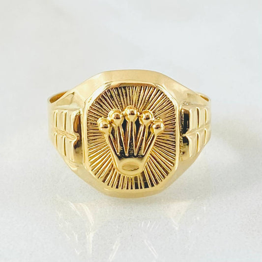 Anillo Sello Corona Diamantada 3.85gr / T7 3/4 / Oro Amarillo 18K