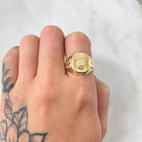Anillo Sello Corona Diamantada 3.85gr / T7 3/4 / Oro Amarillo 18K
