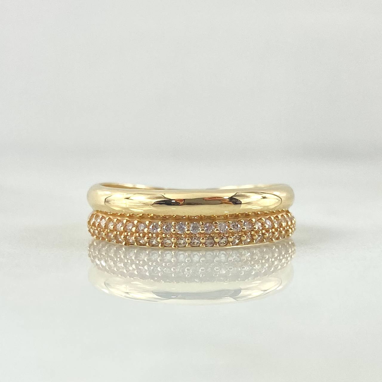 Anillo Argolla Churumbela Abultada 2.45gr / T6 1/4 / Circones Blancos Oro Amarillo 18K