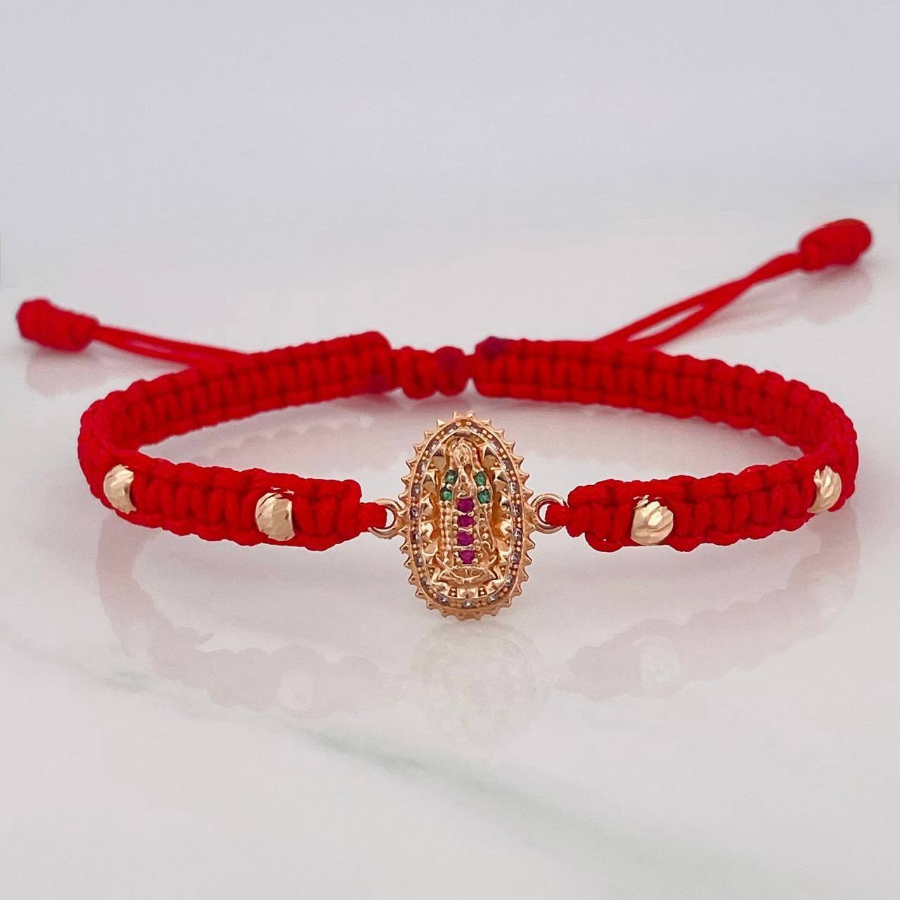 Pulsera Tejida Roja Virgen de Guadalupe Oro Rosa 18K