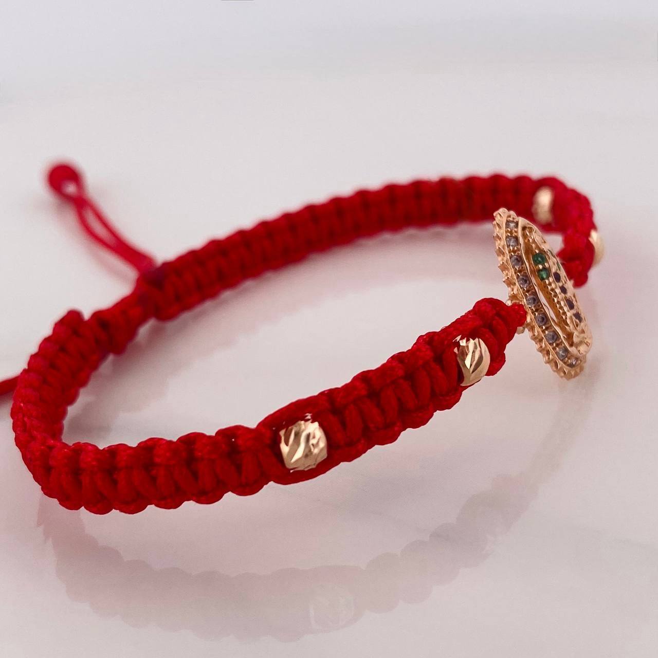 Pulsera Tejida Roja Virgen de Guadalupe Oro Rosa 18K