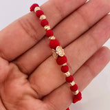 Pulsera Tejida Roja Ovalos Oro Rosa 18K