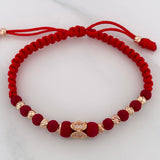 Pulsera Tejida Roja Ovalos Oro Rosa 18K