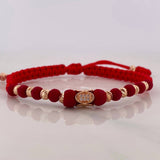 Pulsera Tejida Roja Ovalos Oro Rosa 18K