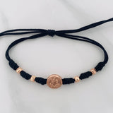 Pulsera Tejida Negra San Benito Oro Rosa 18K