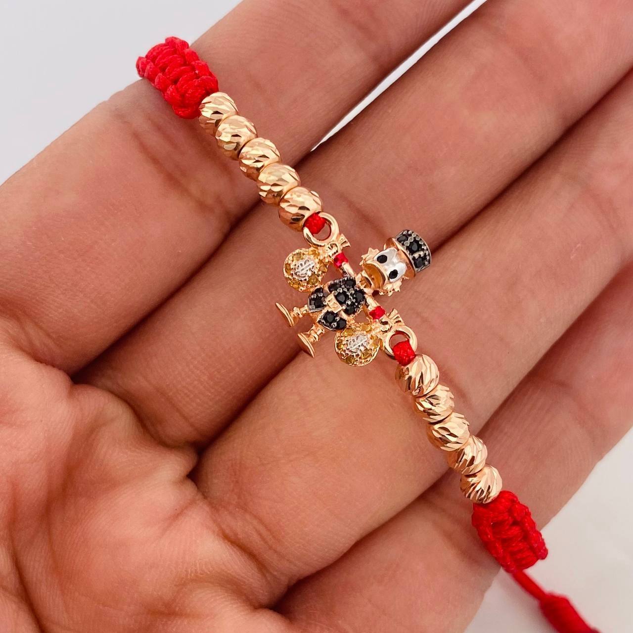 Pulsera Tejida Roja Pato Bolsas de Dinero Tres Oros 18K