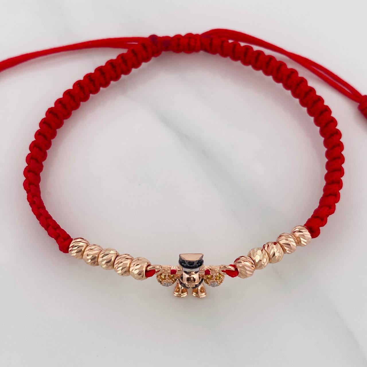 Pulsera Tejida Roja Pato Bolsas de Dinero Tres Oros 18K