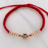Pulsera Tejida Roja Pato Bolsas de Dinero Tres Oros 18K