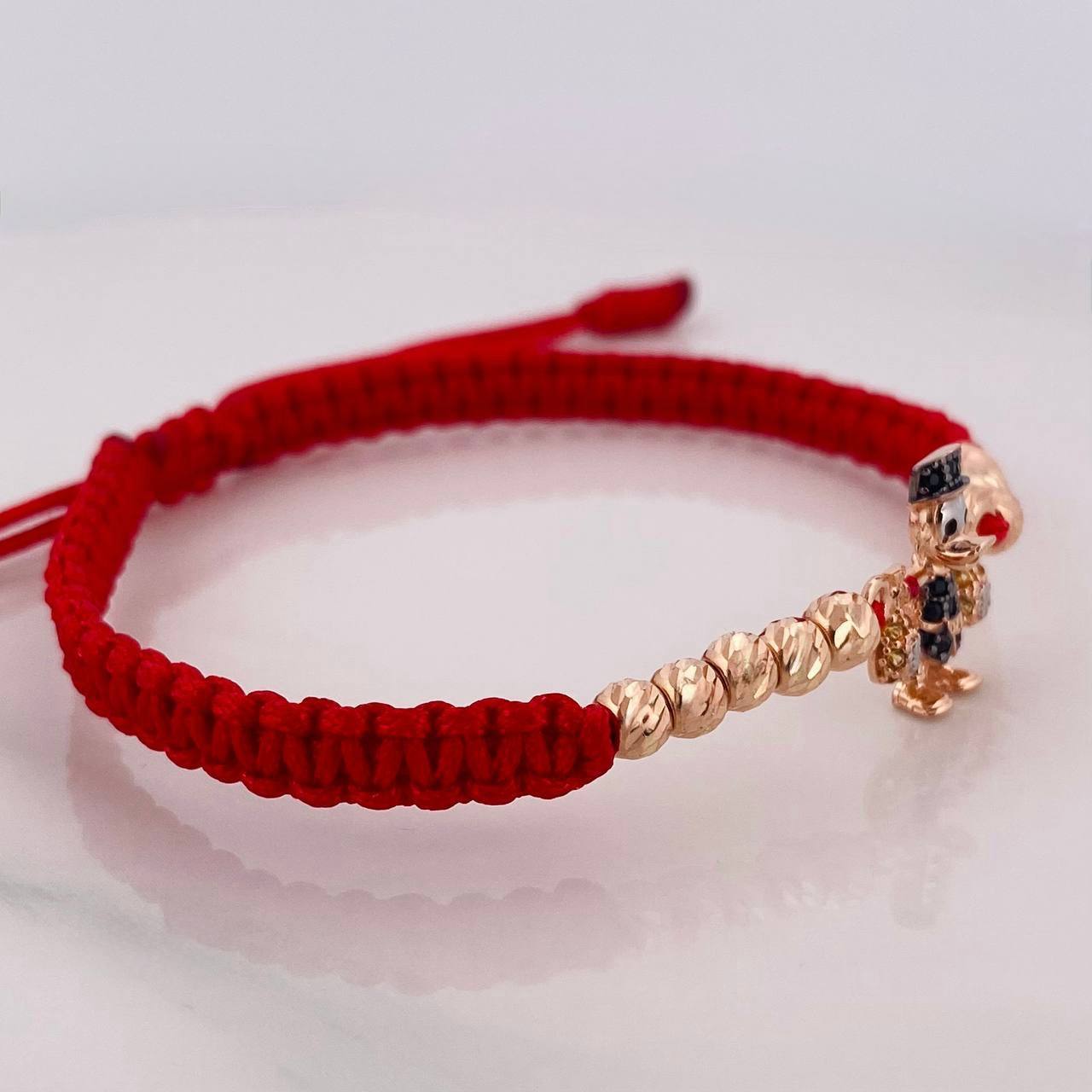Pulsera Tejida Roja Pato Bolsas de Dinero Tres Oros 18K