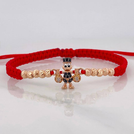 Pulsera Tejida Roja Pato Bolsas de Dinero Tres Oros 18K