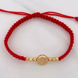 Pulsera Tejida Roja San Benito Oro Amarillo 18K