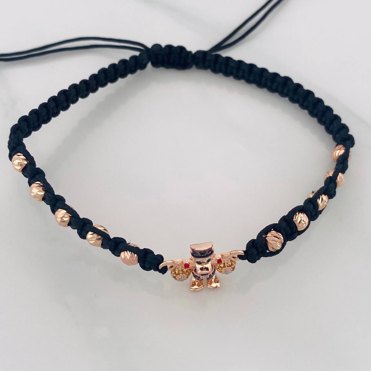 Pulsera Tejida Negra Pato Bolsas de Dinero Tres Oros 18K