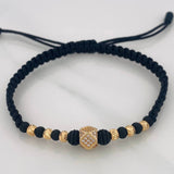 Pulsera Tejida Negra Rombos Oro Amarillo 18K