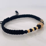 Pulsera Tejida Negra Rombos Oro Amarillo 18K