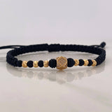 Pulsera Tejida Negra Rombos Oro Amarillo 18K