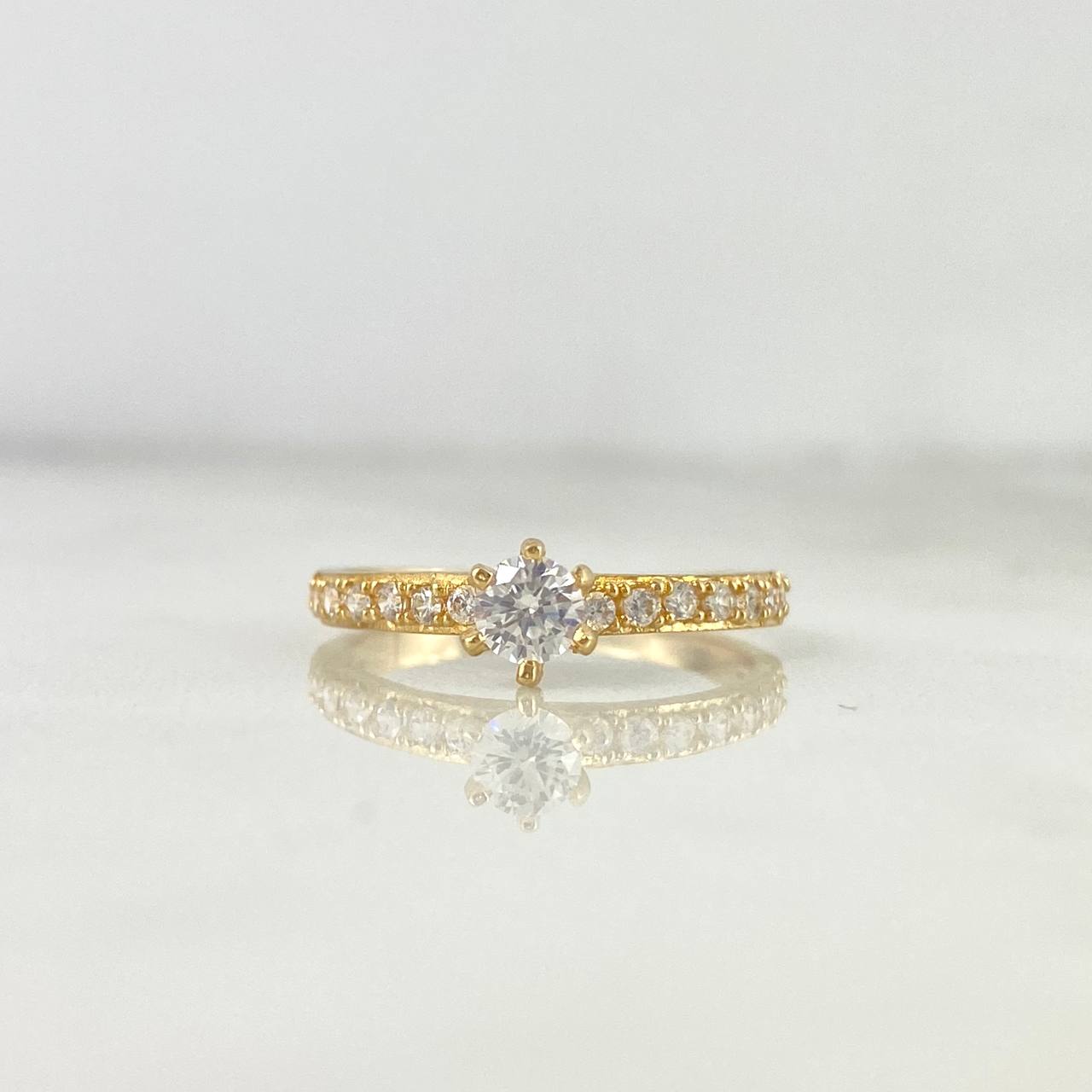 Anillo Solitario Churumbela Puntos 2.1gr / T6 1/2 / Circon Blanco Blancos Oro Amarillo