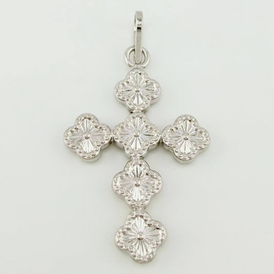 Dije Cruz Trebol 1.25gr / 3.2cm / Oro Blanco 18K ©