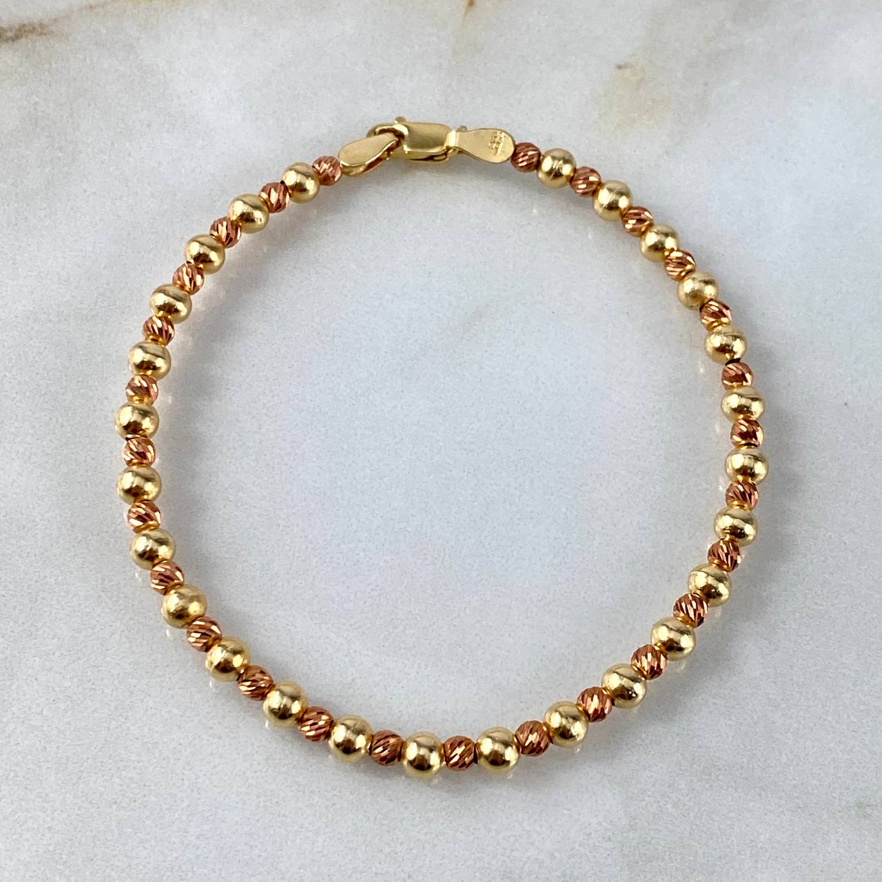 Pulso Bolas 7.35gr / 19cm / 3-4mm Lisas Diamantadas Dos Oros Amarillo Rosa©