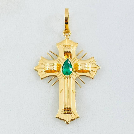 Dije Crúz de Altar Esmeralda 18pts 1.75gr / 3.2cm / Oro Amarillo 18K