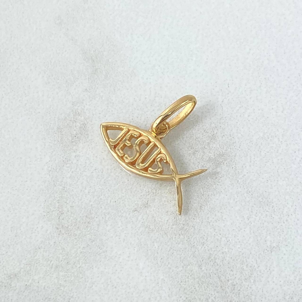 Dije Pez Jesús 0.9gr / 1.3cm-1.3cm / Basteado Oro Amarillo 18K *