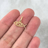 Dije Pez Jesús 0.9gr / 1.3cm-1.3cm / Basteado Oro Amarillo 18K *