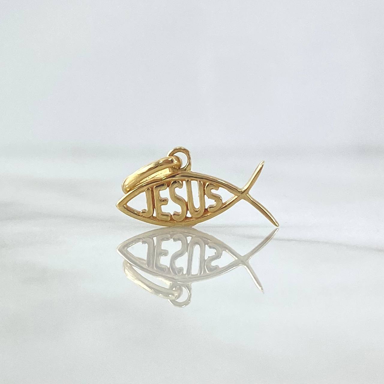 Dije Pez Jesús 0.9gr / 1.3cm-1.3cm / Basteado Oro Amarillo 18K *