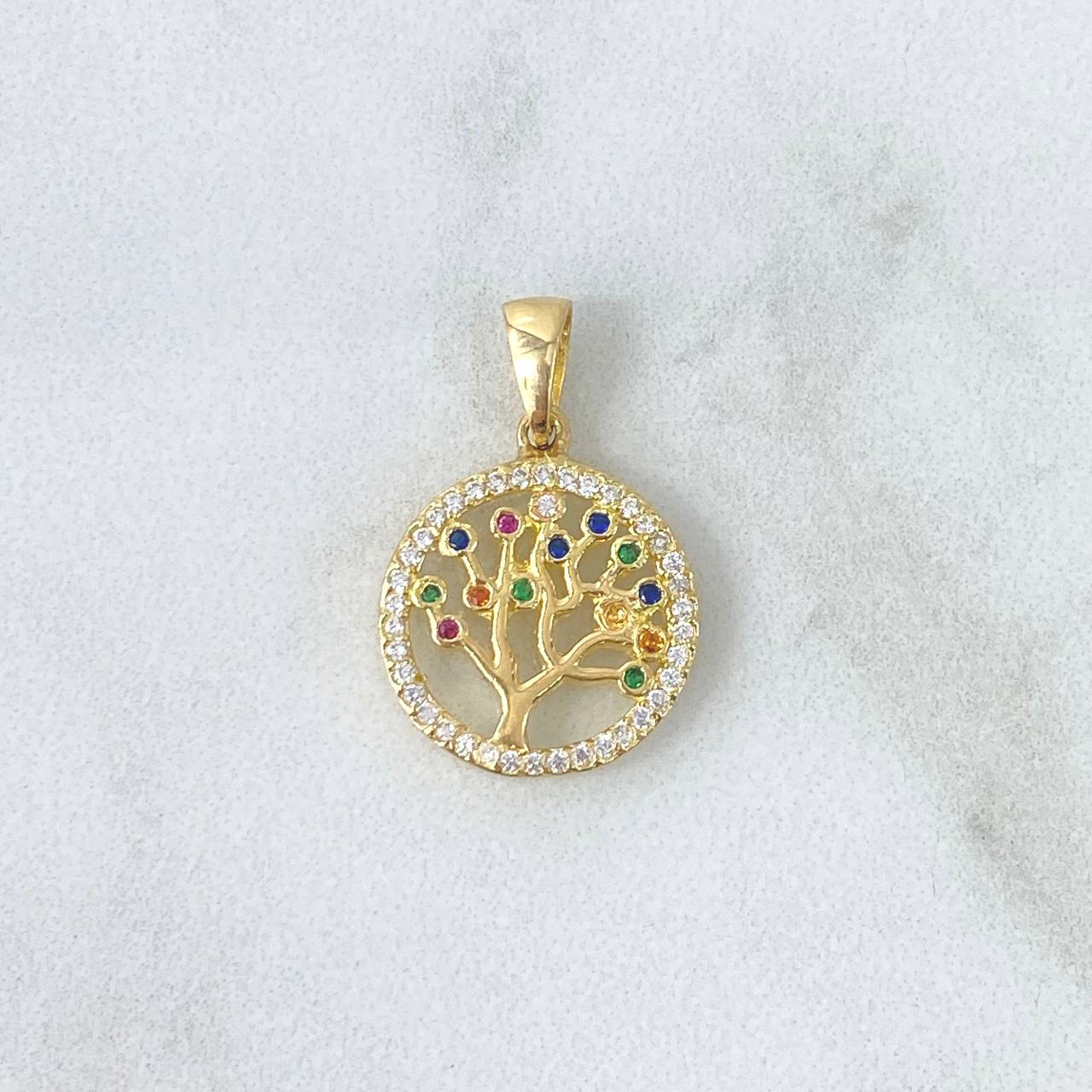 Dije Árbol de la Vida Circulo 2.55gr / 2.2cm / Circones Blancos Colores Oro Amarillo 18K
