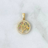Dije Árbol de la Vida Circulo 2.55gr / 2.2cm / Circones Blancos Colores Oro Amarillo 18K