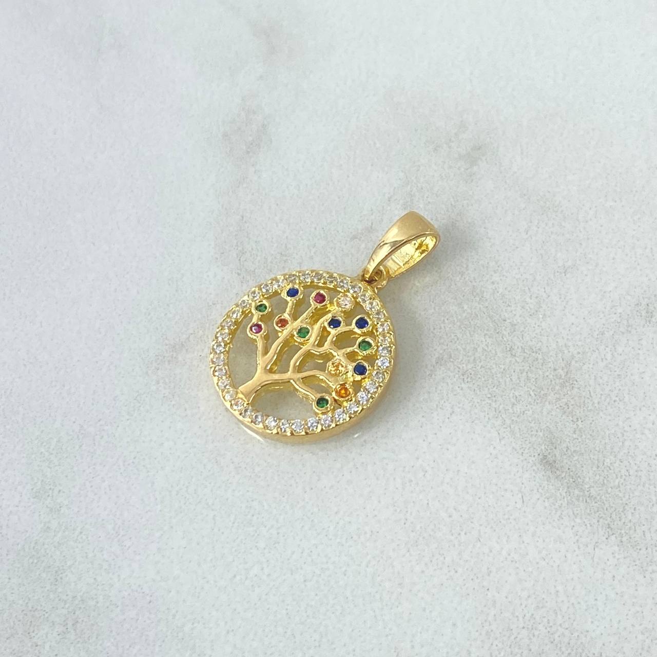 Dije Árbol de la Vida Circulo 2.55gr / 2.2cm / Circones Blancos Colores Oro Amarillo 18K