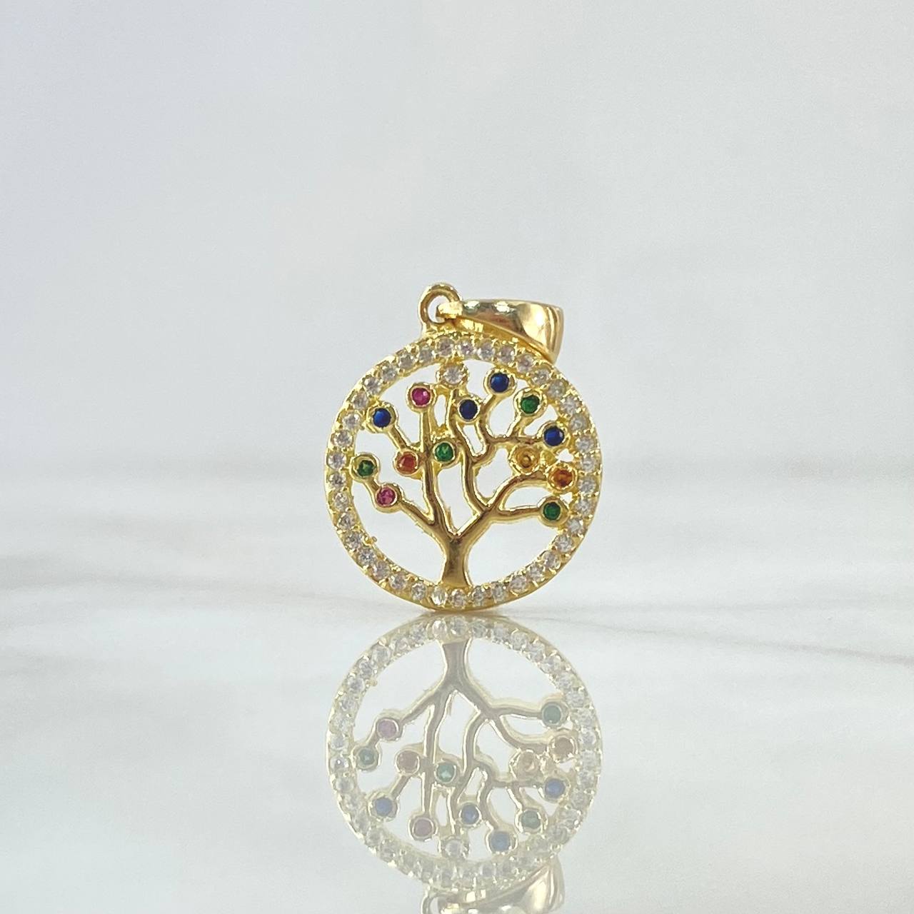 Dije Árbol de la Vida Circulo 2.55gr / 2.2cm / Circones Blancos Colores Oro Amarillo 18K