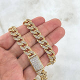 Cadena Cubana Tupida 56.55gr / 55cm / 10mm Circones Blancos Broche Cajon Oro Amarillo Nac.Esp. 18K