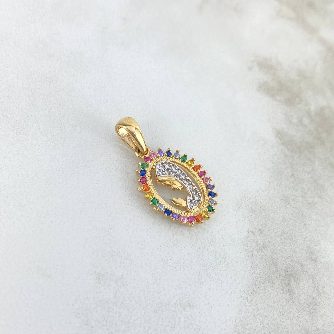 Dije Virgen Maria 1.9gr / 2.4cm / Ovalo Circones Colores Dos Oros Amarillo Blanco *