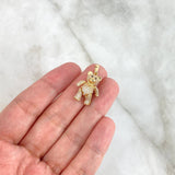 Dije Oso Articulado Corbatin 4.2gr / 2.5cm / Circones Blancos Ojos Negros Oro Amarillo 18K