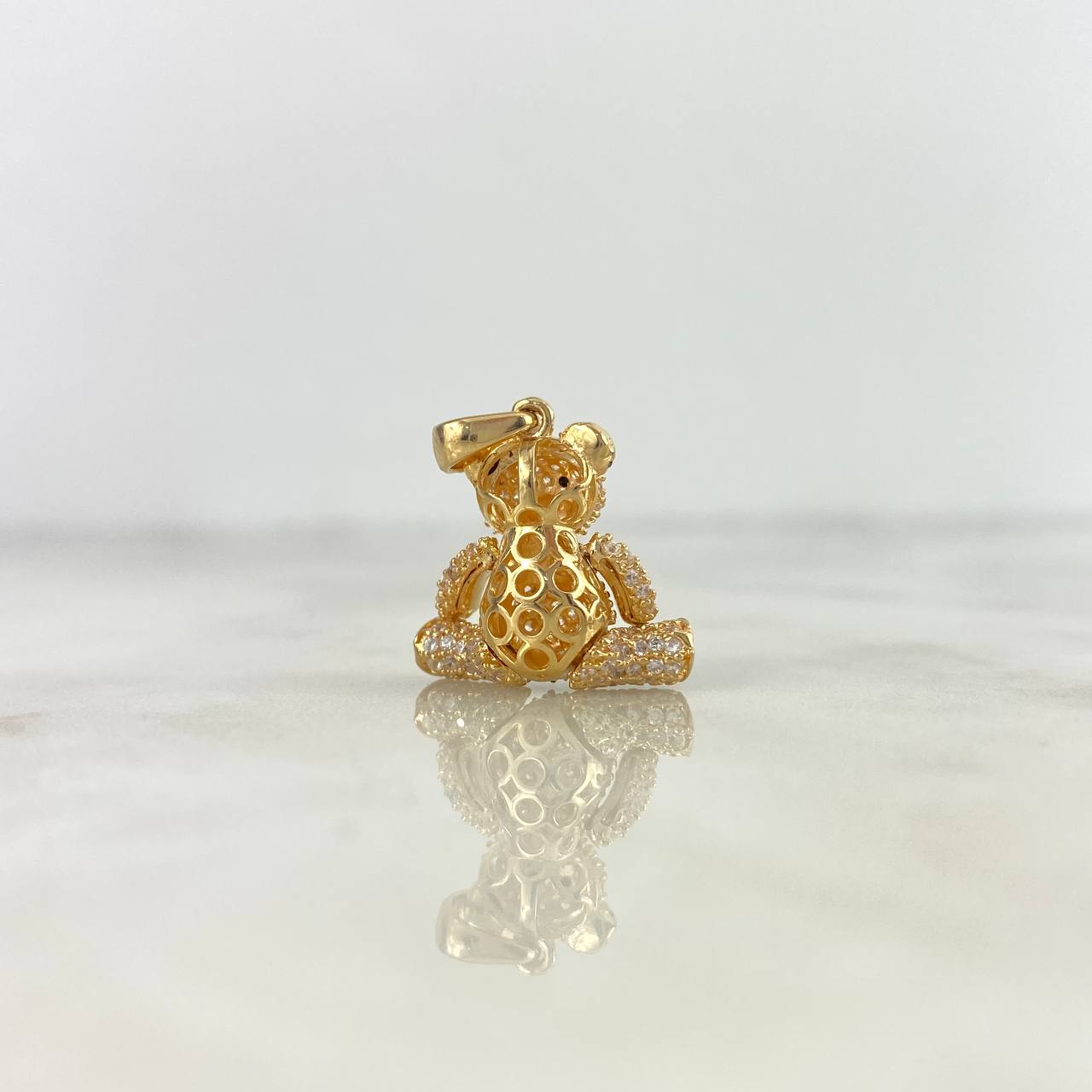 Dije Oso Articulado Corbatin 4.25gr / 2.5cm / Circones Blancos Ojos Negros Oro Amarillo 18K ©