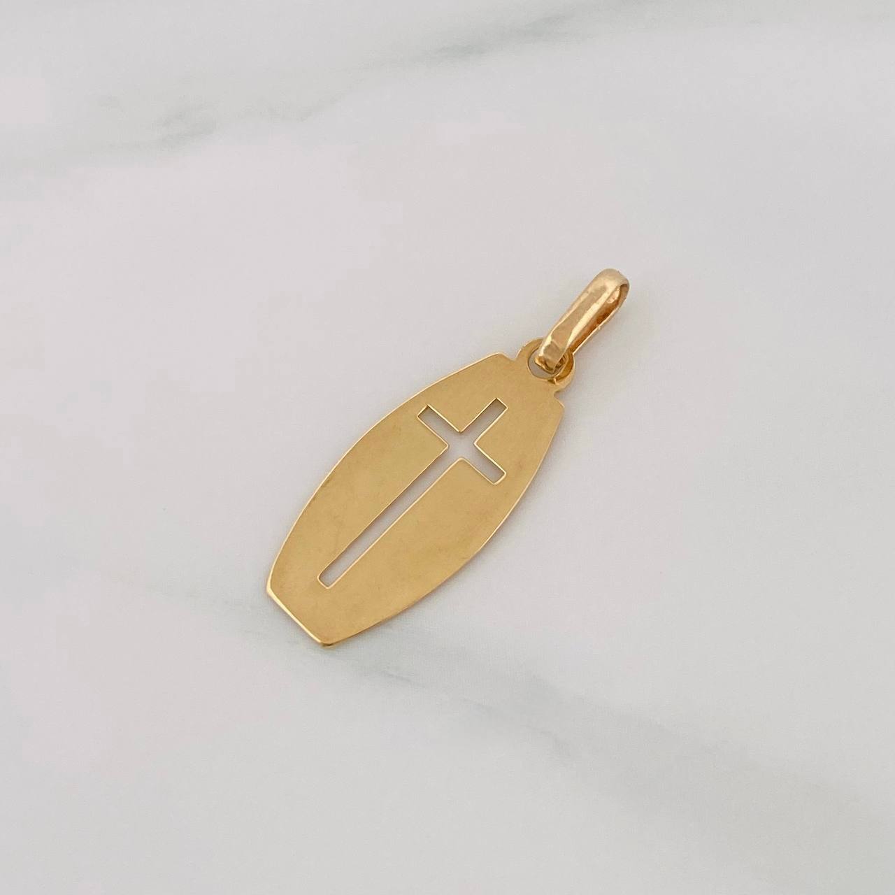 Dije Placa Rectangular Cruz 1.2g / 2.9cm Oro Amarillo 18K