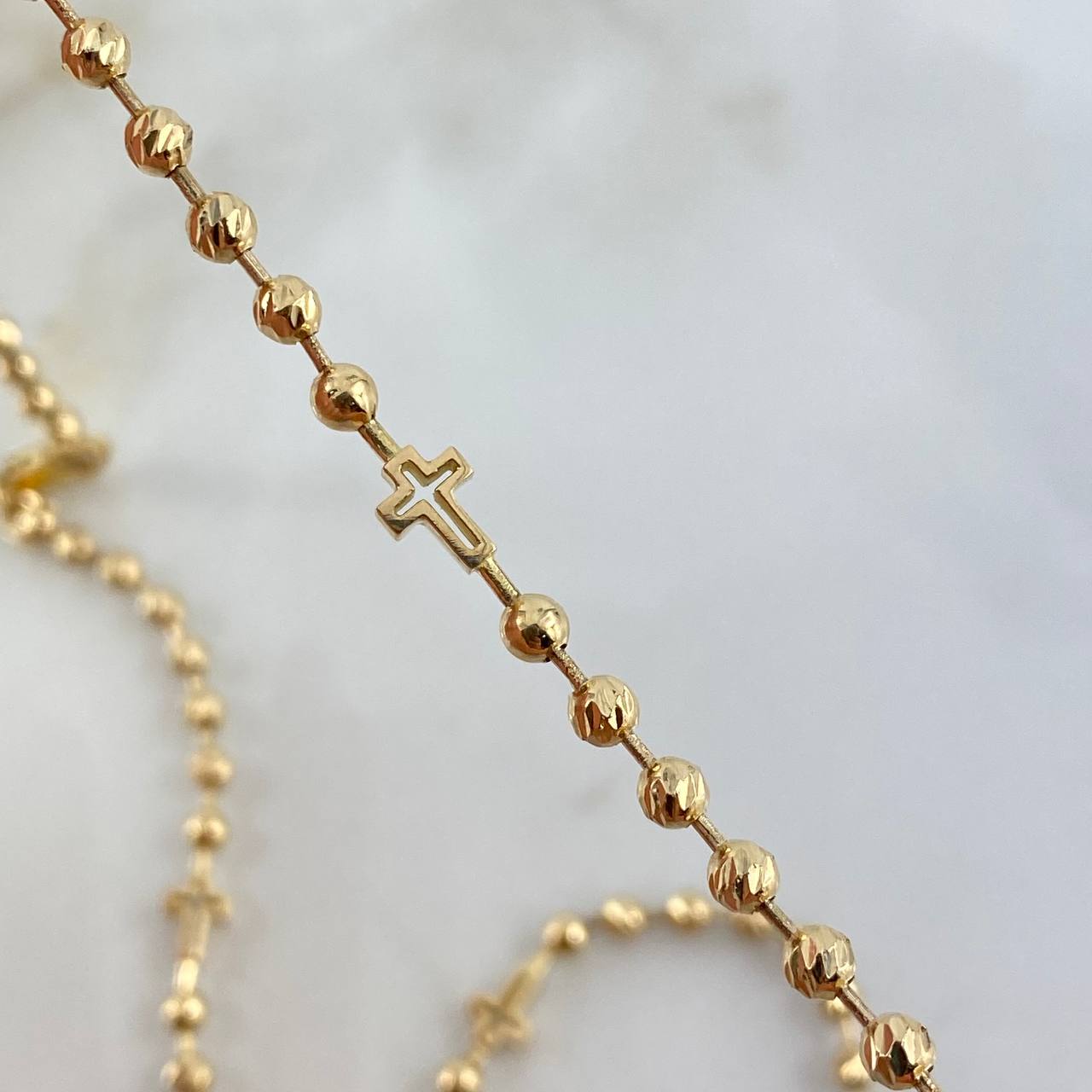 Cadena Militar Cruz 16.45gr / 50cm / 3mm Bolas Diamantadas-Bolas Lisas Oro Amarillo©
