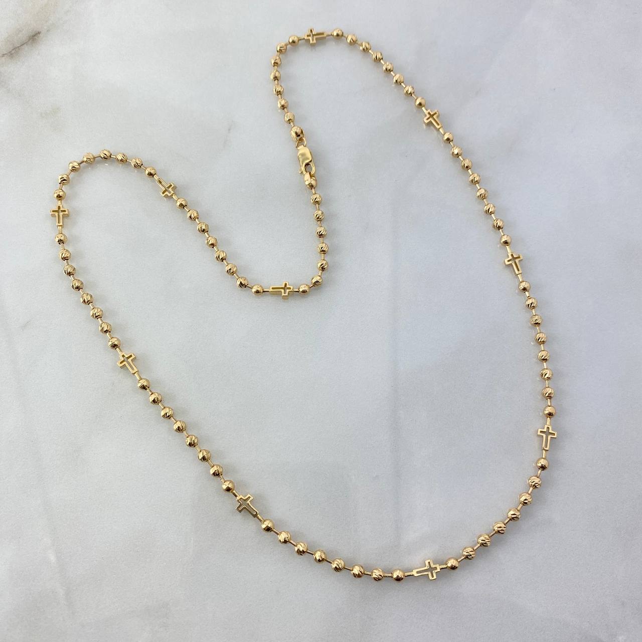 Cadena Militar Cruz 16.45gr / 50cm / 3mm Bolas Diamantadas-Bolas Lisas Oro Amarillo©