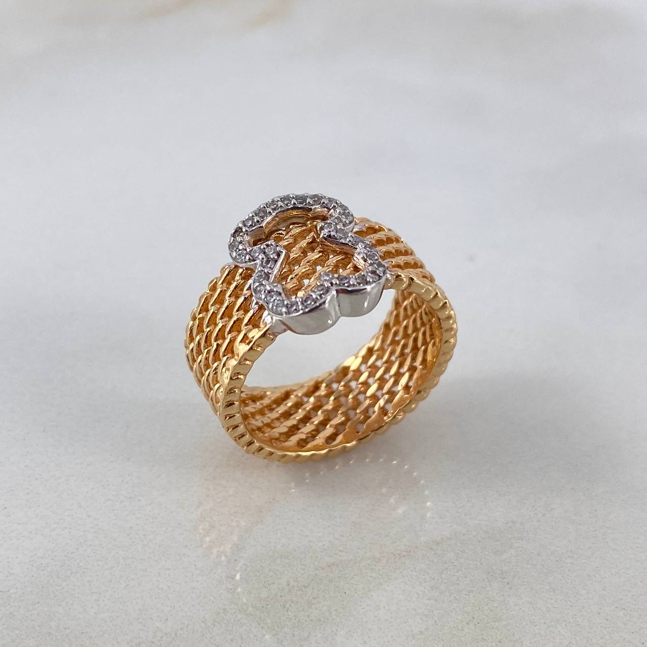 Anillo Oso TS 7.85gr / T7 1/4 / Cota de Malla  Dos Oros Amarillo Blanco©
